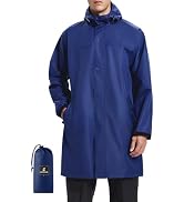 SaphiRose Men's Packable Waterproof Rain Jacket Hooded Raincoat | Hip-length, Lightweight, Taped ...