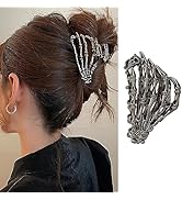 1Pcs Halloween Hair Claw Clips Punk Skeleton Hand Hair Clips Claw Metal Black Funny Hair Accessor...