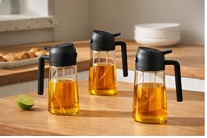 Black glass oil dispenser spray bottle for kitchen cooking, 470ml