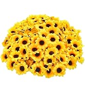 GOUDOGEDC 100Pcs Yellow Artificial Flower Heads Mini Fake Sunflower Decorative Fabric Flowers Cra...
