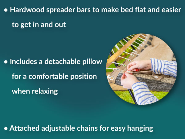 hardwood spreader bars make bed easy to get in and out includes detachable pillow attached chains