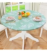 misaya Round Fitted Tablecloth with Elastic Edge, Waterproof Oil Proof Plastic Table Cover, Vinyl...