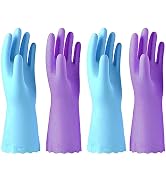 Alimat PluS 4PCS Reusable Cleaning Gloves Latex Free, Dishwashing Gloves with Cotton Flock Liner ...