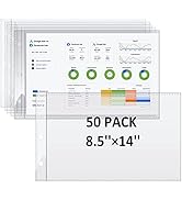 8.5 x 14 Paper Sleeves, 50 PCS, Legal- Size Document Sleeves, Landscape Page Protectors for 3 Rin...