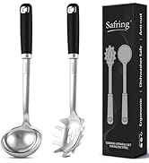 Safring Stainless Steel Soup Ladle and Spaghetti Spoon Set, Heat Resistant Rubber Handle, Dishwas...