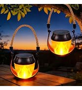 Toodour 2 Pack Hanging Solar Lantern Outdoor - Solar Lantern with Flickering Flame, Waterproof Ha...