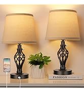 PARTPHONER Table Lamps Set of 2, Farmhouse Bedside Lamps with USB Ports, Nightstand Lamp Cream Dr...