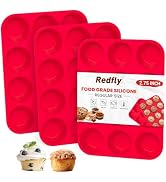 Redfly 3 Pack Silicone Muffin Pan & Cupcake Pans for Baking - 12 Cup Regular Size BPA Free Egg Bi...