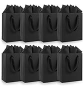 Epoesch Black small Gift Bags With Handles and Tissue Paper,8x5x10 Inch 8 Pack Paper Bags Bulk fo...