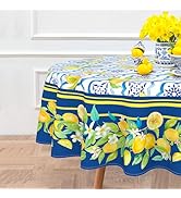 Kuyuayee Lemon Round Tablecloth 60x60 Inch Waterproof Washable Spring Summer Lemon Table Cloth Bl...