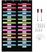 REGELETO 24 Pockets Storage Pocket Chart with 24 Nametag Pockets,Hanging Wall File Organizer for ...