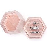 WantGor Velvet Jewelry Ring Box, 3 Slots Hexagon Ring Gift Box Vintage Ring Display Holder Case f...
