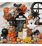 Halloween Little BOO Balloon Garland Arch Kit. | 151 Pcs Black & Burnt Orange Latex Balloons with...