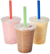 FULING Clear Plastic Cups With Lids Disposable Cups for Iced Drinks Coffee Tea Smoothie Bubble Bo...