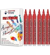 Red Acrylic Paint Marker Pens - 2-3mm Medium Tip, 6 Pack Permanent Red Water Based Paint Pen for ...