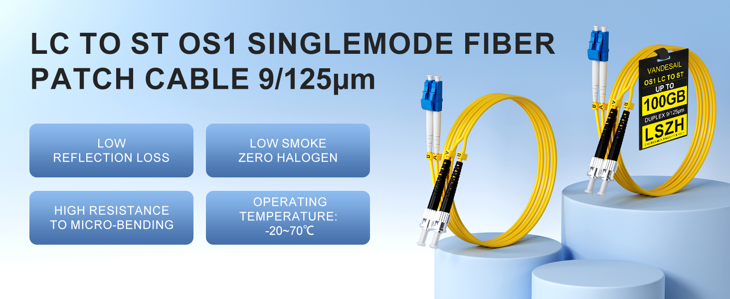 Single Mode Duplex Fiber ST to LC Jumper Cord 9/125um LSZH for Fiber Optic Transceivers