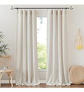 RYB HOME Flax Linen Blend Curtains 84 Inches Long - Semi Sheer Breathable Flax Linen Woven Curtai...