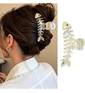 Fishbone Hair Clips 1PCS Beige Color Acrylic Acetate Claw Clips for Women Girls Large Strong Hold...