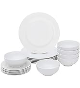 SUPER DEAL Round 18-Piece White Kitchen Dinnerware Set, Service for 6, Plates and Bowls – Microwa...