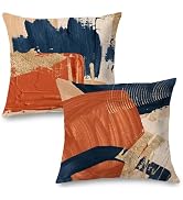 Supwhd Navy Blue Terracotta Gold and Orange Throw Pillow Covers 18x18 Set of 2,Modern Boho Abstra...
