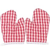 2Pcs Oven Mitts for Play Kitchen, Microwave Oven Gloves Kitchen Baking Mitts, Red Checkered s for...