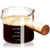 PARACITY Espresso Cups with Wood Handle, Double Spout Glass Measuring Cup with Dual Scale, Espres...