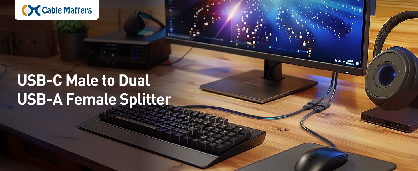 USB-C to Dual USB-A Adapter – USB-C USB Splitter 1 in 2 Out for Data and Power