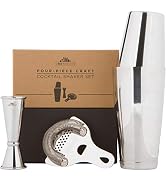 Boston Shaker Set: Professional two-piece Stainless Steel Cocktail Shaker set with Hawthorne Stra...
