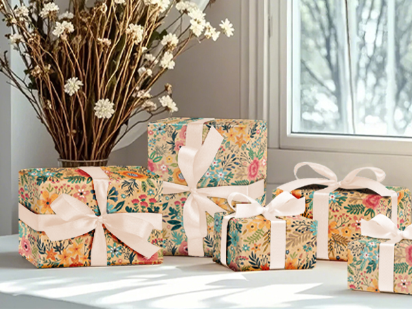 WRAPAHOLIC Kraft Floral Wrapping Paper