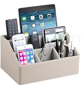 MEIBOOCH PU Leather Desk Organizer, Luxury Remote Control Holder for Home, Office Desk Accessorie...