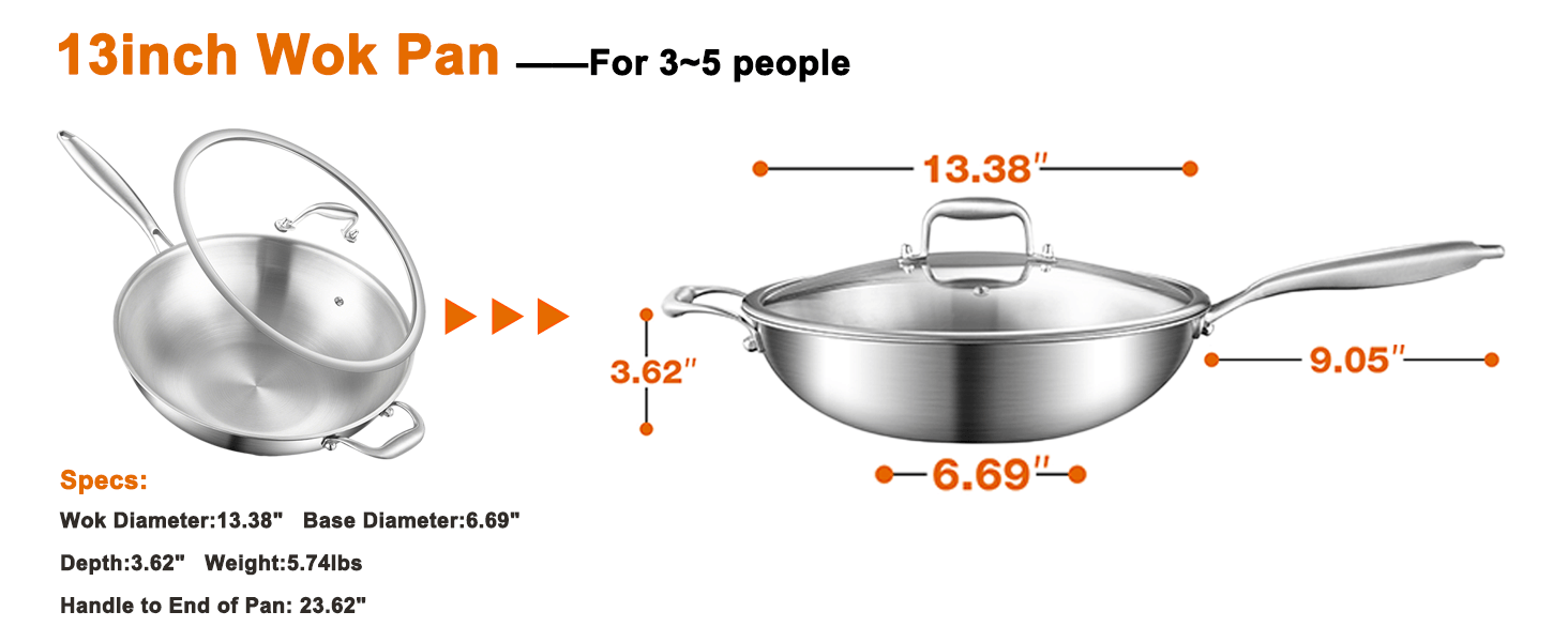 13inch stainless steel wok