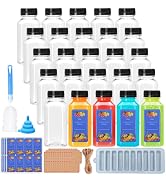 Flrolove 25 Pack 8oz Plastic Juice Bottles with Caps,Clear Drink Containers with Lids,Reusable Cl...