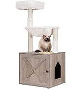 Hey-brother Cat Tree with Litter Box Enclosure, All-in-one Cat Tower for Indoor Cats with Large H...