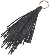 CALFOVERA Leather Tassel Pendant Key Rings Circle Car Keychain Holder PU Leather Key Fob with Gol...