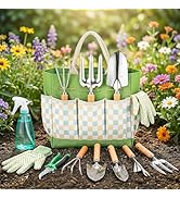 Garden Tool Set, Garden Tools 9-Piece Heavy Duty with Durable Tote Bag, Ergonomic Gardening Tools...