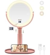 MIYADIVA Makeup Mirror with Lights, 30X/1X Magnifying Mirror with Digital Display, Height Adjusta...