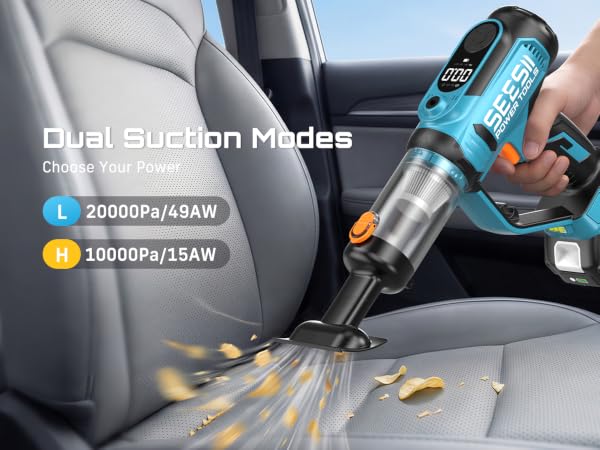 SEESII Cordless Tire Inflator Portable Air Compressor Two Suction Levels