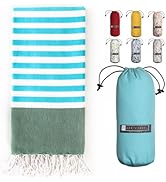 BAY LAUREL Turkish Beach Towel with Travel Bag 39 x 71 Quick Dry Sand Free Lightweight Large Over...