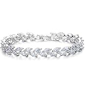 EVER FAITH Glamorous Cubic Zircon Wedding 2 Layers Small Leaf Roman Tennis Bracelet for Brides