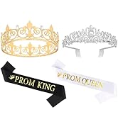 ACO-UINT 2 Pcs Prom King & Queen Crown and Sash Set Birthday Crowns for Men Women Prom Accessorie...