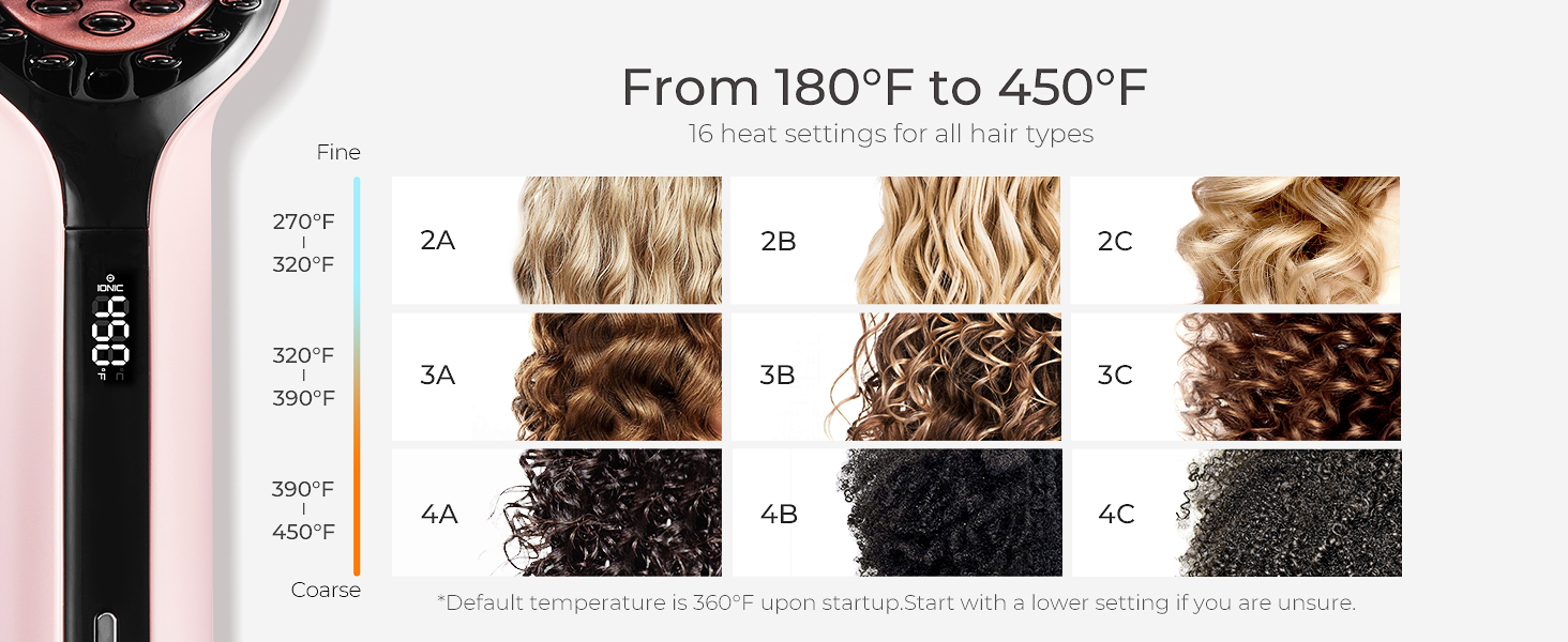 hair straightening brush 16 heat settings for all hair types
