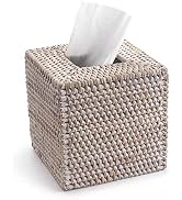 Rattan Tissue Box Cover Square, Hand Woven Wicker Tissue Holder, 5.5 x 5.5 X 5.7 inch, Whitewash
