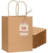 qiqee 50-Packs Brown Paper Gift Bags with Handles Bulk 8.3