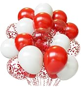 Red and White Balloons, 50pcs 12 inch Red and White Confetti Balloons for Valentines Theme Party ...