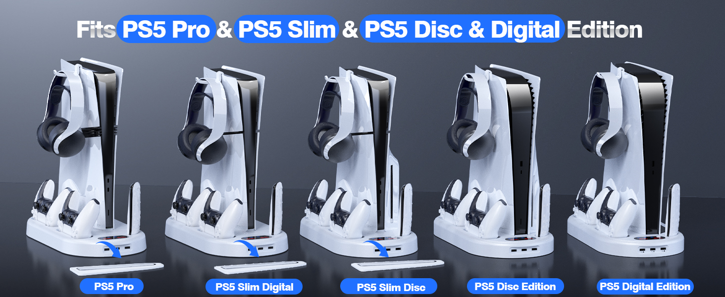 AMZDM Cooling Station PS5 Slim Stand with Charging Station PlayStation 5 Console Cooler