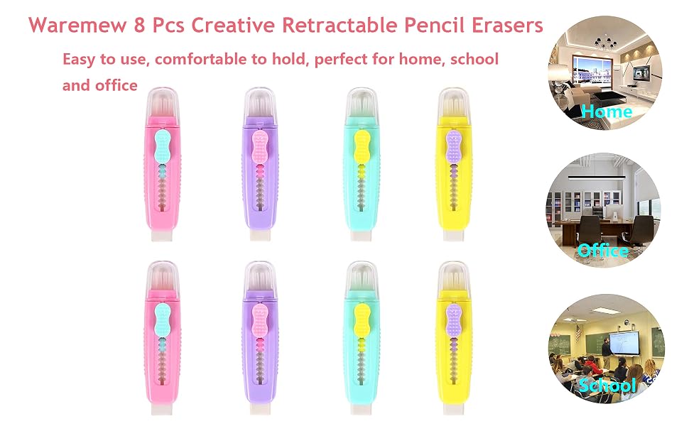 8 Pcs Creative Retractable Pencil Erasers
