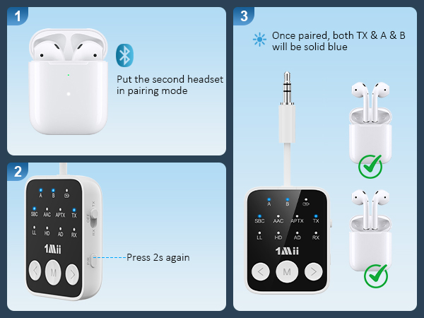 bluetooth transmitter for 2 headphones