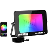 SKYWORLD 1 x 30W LED Floodlights Outdoor, Smart RGB Flood Lights with Plug, APP Remote Control, D...