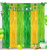 2 Pack St Patrick Party Decorations, 3.28 FT x 7.05 FT Green Gold Light Green Backdrop Curtains, ...