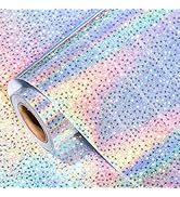 LeZakaa Silver Holographic Wrapping Paper, Metallic Holographic Star Print for Mothers Day, Gradu...